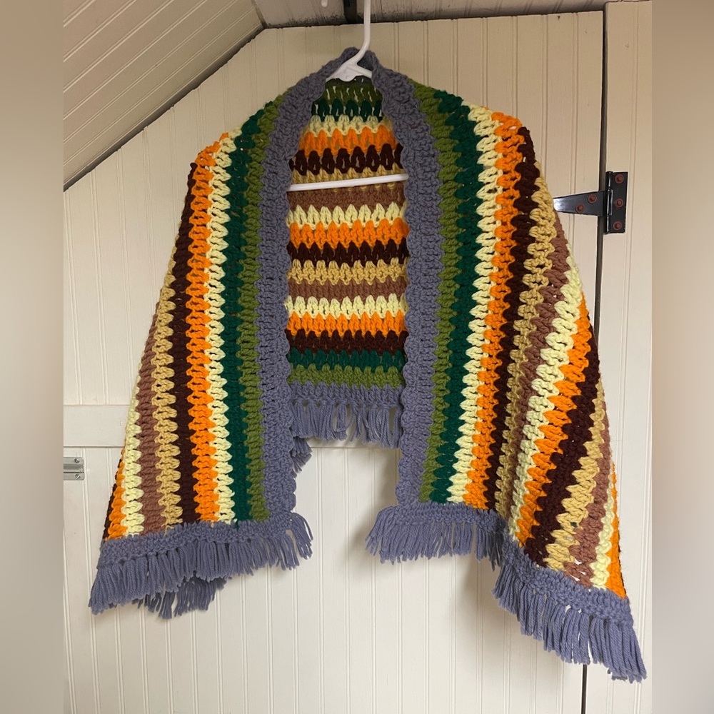 Handmade colorful crocheted fringed Poncho/Cape/Shawl/Wrap
